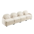 thumbnail image 6 of HUTWIFE 129.1" 4-Seater Teddy Velvet Sofa Beige White Modular Couch with Curved Back & Lumbar Pillows, 6 of 9