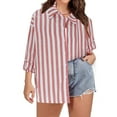 thumbnail image 2 of vdgthytj Hauts en Coton et Lin pour Femmes Chemises Décontractées à Manches Longues à Boutons Col Rabattu Automne Grande Taille Imprimé Rayures Blouses, 2 of 8
