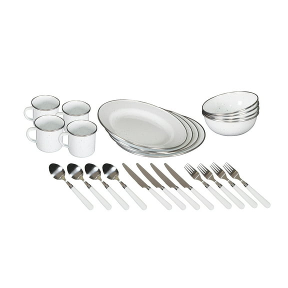 Stansport Deluxe 24-Piece Enamel Tableware Set - White