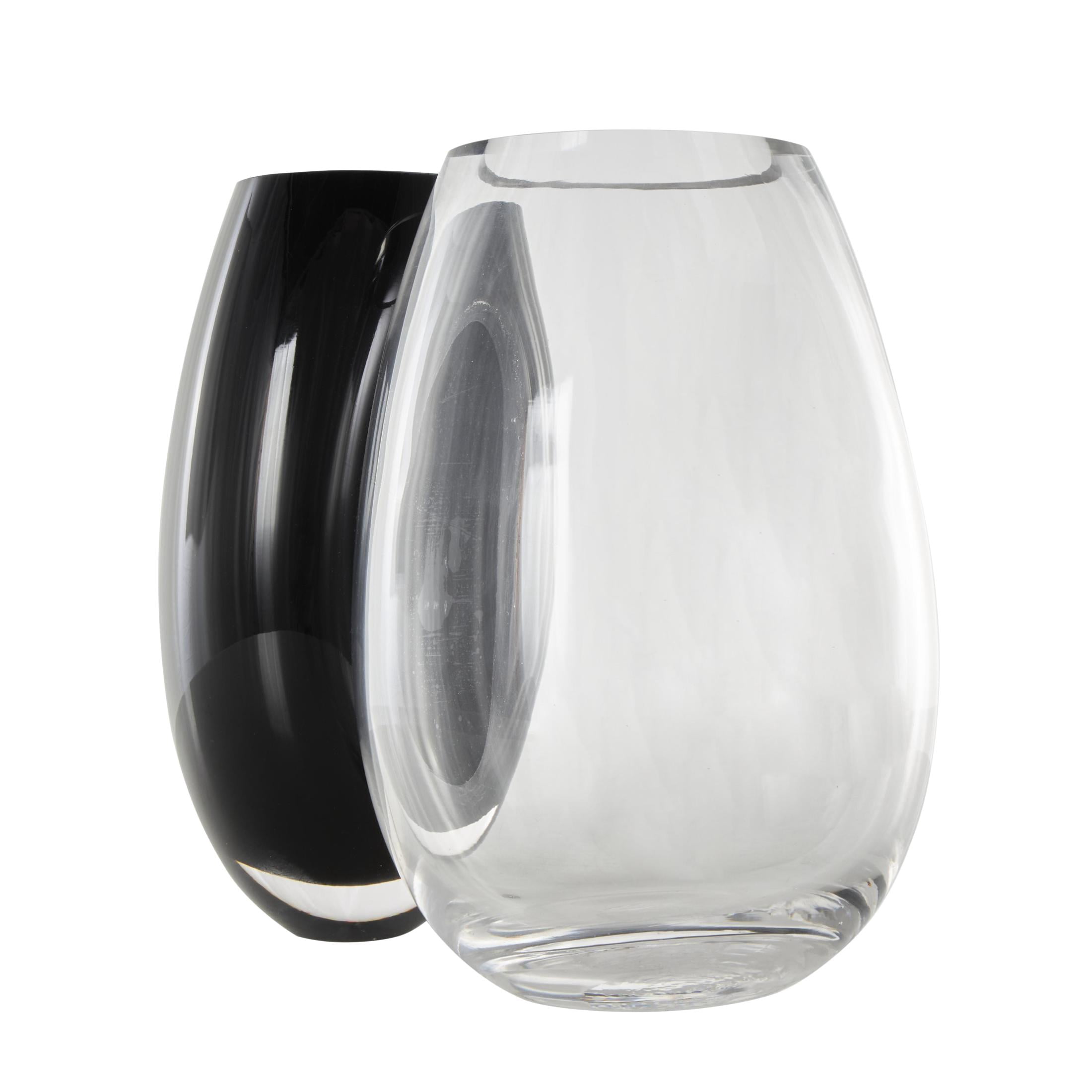 DecMode 13" Abstract Handmade Rounded 2 Opening 2 Opening Black Recycled Glass Vase with Clear Glass Accent