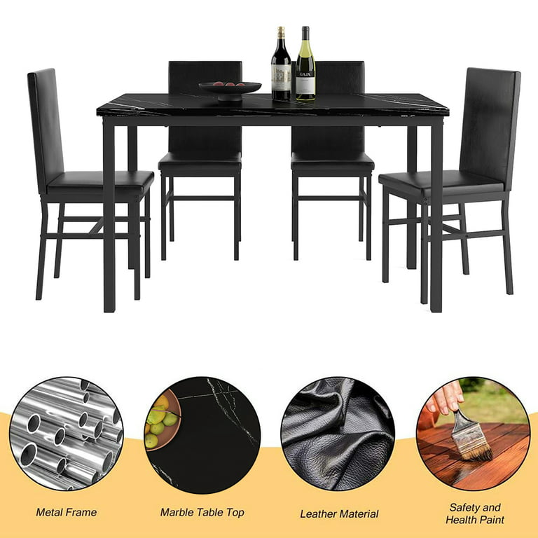 5 Piece Dining Table Set, Modern Faux Marble Tabletop And 4 Pu Leather  Upholstered Chairs, Rectangle Kitchen Table And Chairs For 4 Persons, Small  Dining Set For Bar Dining Room Breakfast Nook - Walmart.Com