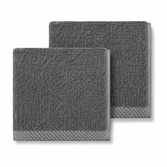 Swift Home 100% Cotton Washcloth, Luxuriously Soft, Highly Absorbent, Quick Dry, 2PC, Grey
