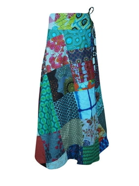 Mogul Women Long Wrap Skirt Vintage Indian Patchwork Printed Cotton Bohemian Skirts One size