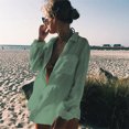 thumbnail image 2 of Bikini Swimwear Cover Up, Soft Swimsuit Cover Up Shirt Sun Protection Polyester Fiber Turn Down Collar  For Beach Light Green Free Size, 2 of 6