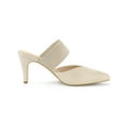 thumbnail image 3 of BLISSFUL STEP Women's Pointed Toe Elastic Strap Stiletto Heelsed Mules Beige 6, 3 of 8