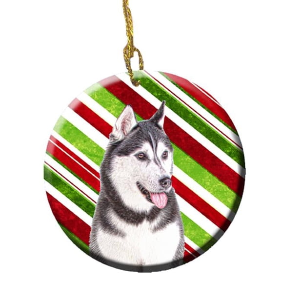 Candy Cane Holiday Christmas Alaskan Malamute Ceramic Ornament