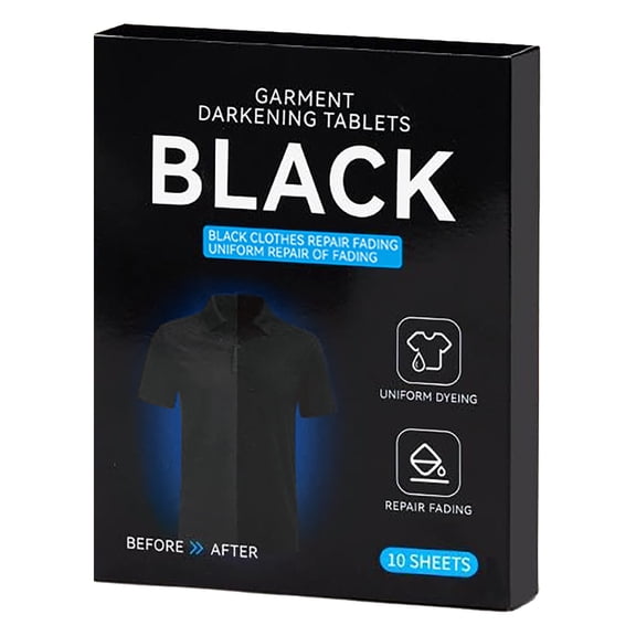 Black Laundry Darkening Sheets - 1 Box of 10 Sheets Fabric Color Reviver for Black Clothes, No-Mess Washing Machine Dye Sheets for Cotton Polyester, Restore Faded Jeans & T-Shirts (4.33" x 5.51")