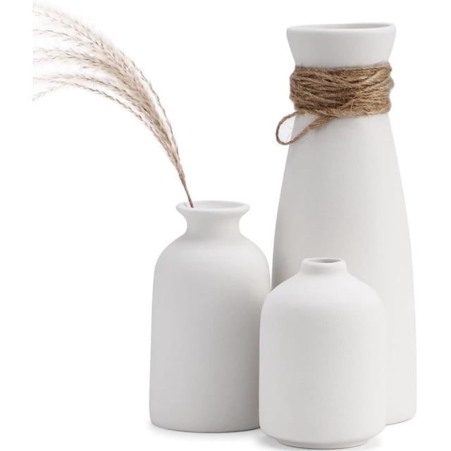 Jarrones De Cerámica, Set 3 Florero Decorativo para Hogar Minimalista Moderno Fino, Utilizados en la Mesa, Fiesta, Escritorio, Sala de Estar, Dormitorio de Oficina (Blanco)