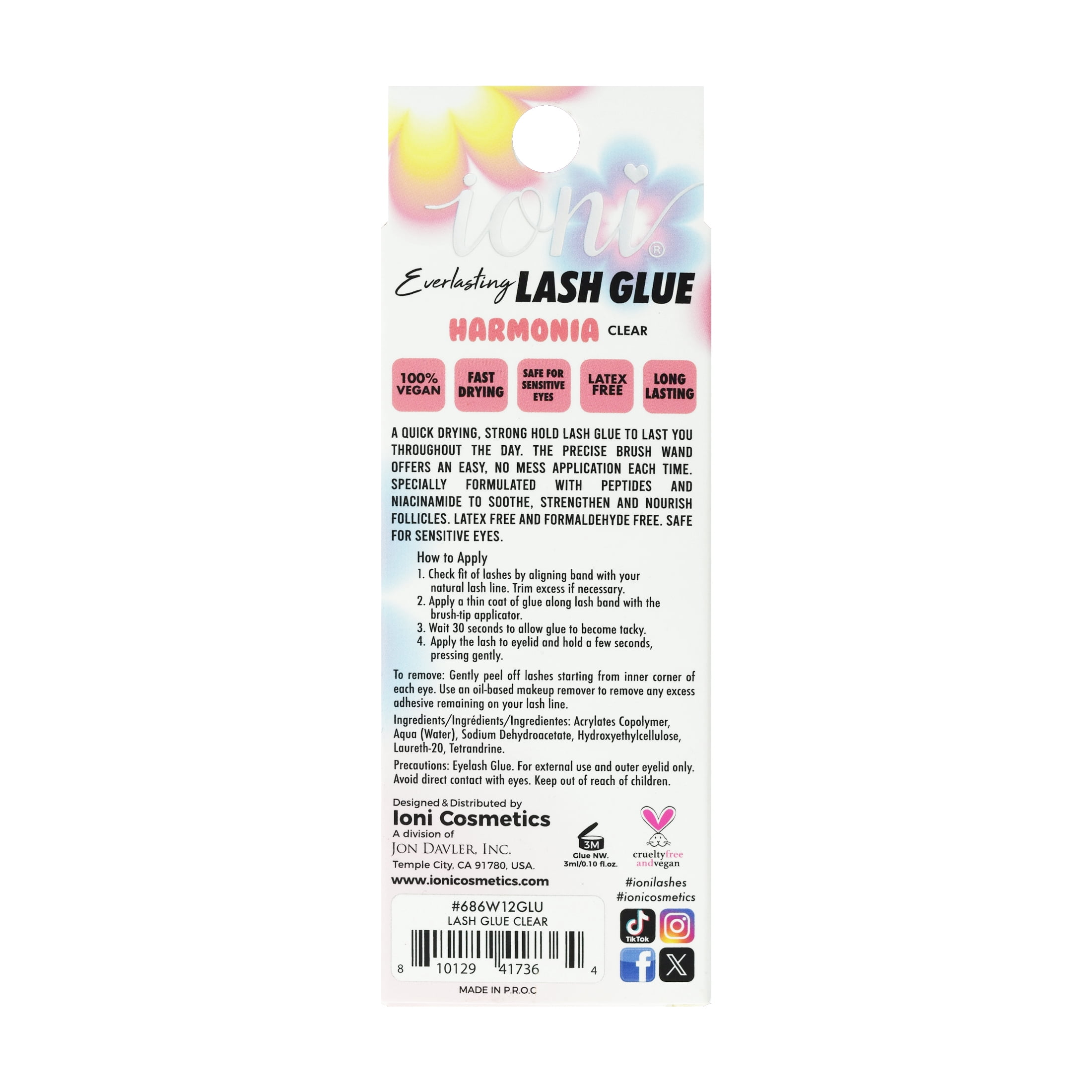 IONI Cosmetics EVERLASTING LASH GLUE Clear, Safe, Comfortable, Long Wear