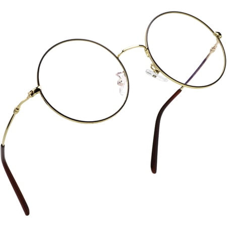 LifeArt Blue Light Blocking Glasses, Anti Eyestrain, Computer Reading Glasses, Gaming Glasses, TV Glasses for Women Men, Stylish Unisex Alloy Round Frame (Golden Black Steel, +3.50 Magnification)