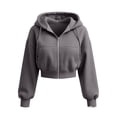 thumbnail image 6 of XRoczxe Women Solid‑Color Cropped Zip‑Up Hooded Jacket, Long Sleeve Drawstring Casual Short Hoodie Outerwear With Side Pockets, 6 of 6