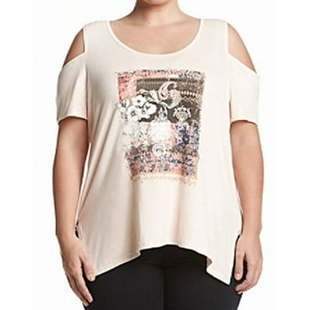 Jessica Simpson NEW Pink Women's 2X Plus Graphic Cold Shoulder Blouse