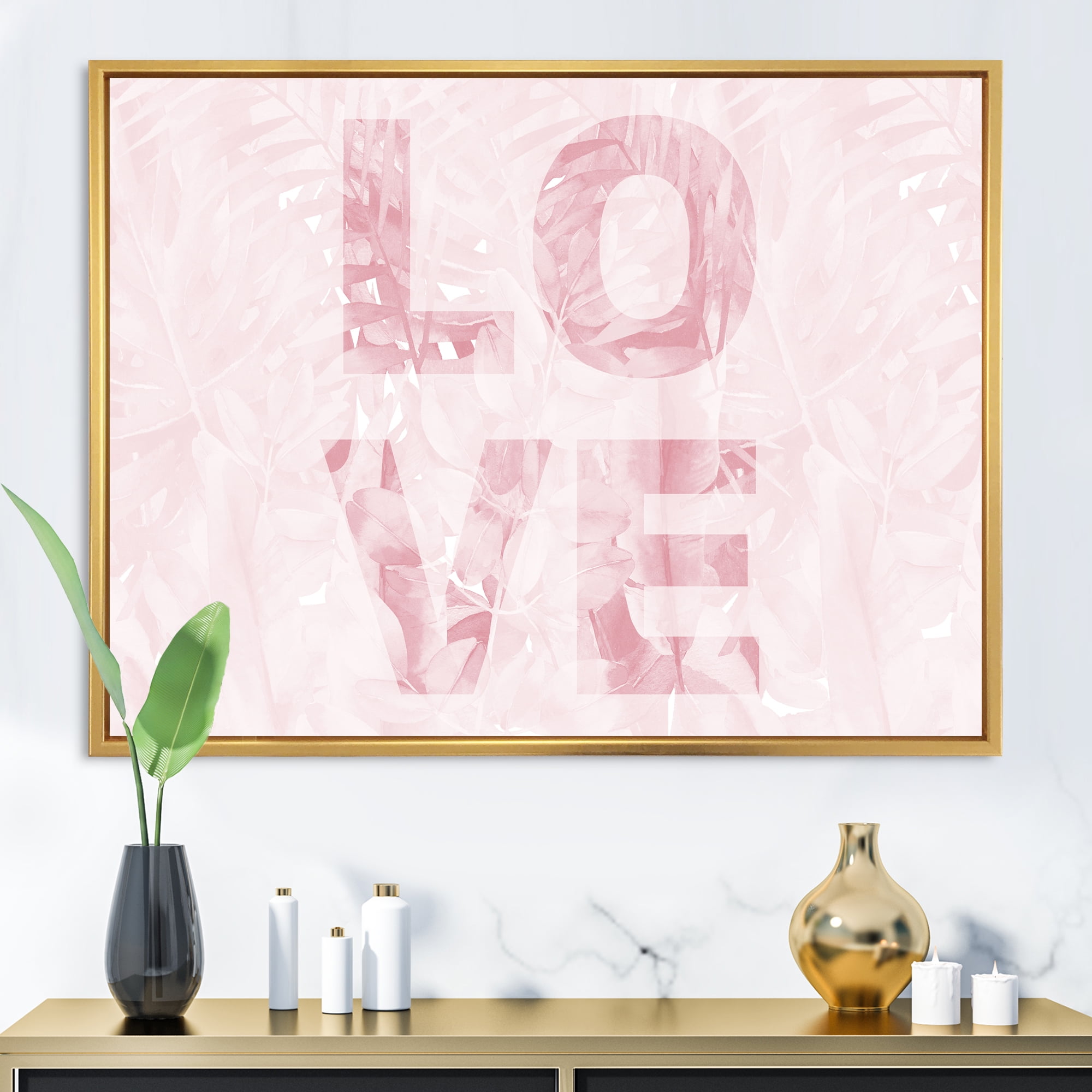 Designart 'Pink Pastel Love Abstract ' Shabby Chic Framed Canvas Wall Art Print