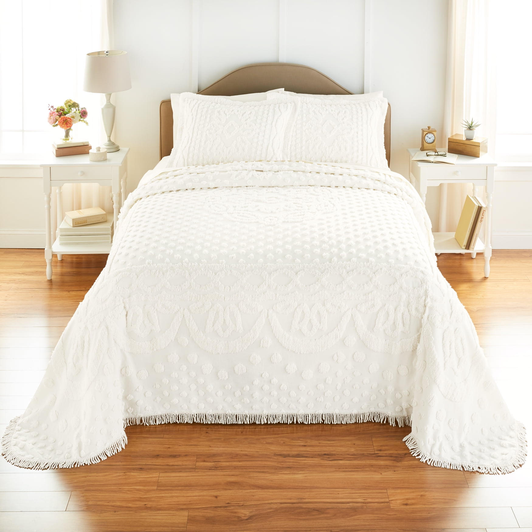 BrylaneHome Chenille Bedspread Queen, Ivory White Walmart