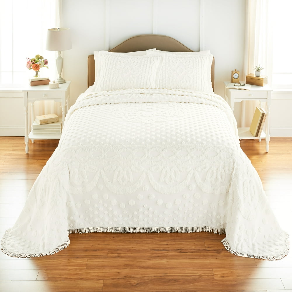 BrylaneHome Chenille Bedspread Queen, Ivory White Walmart