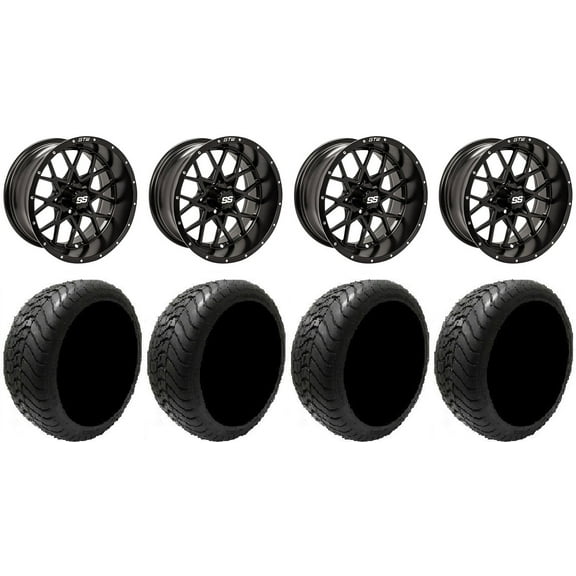 GTW Vortex 2 14" Golf Cart Wheels Black 225x30 Mamba Tires E-Z-GO & Club Car