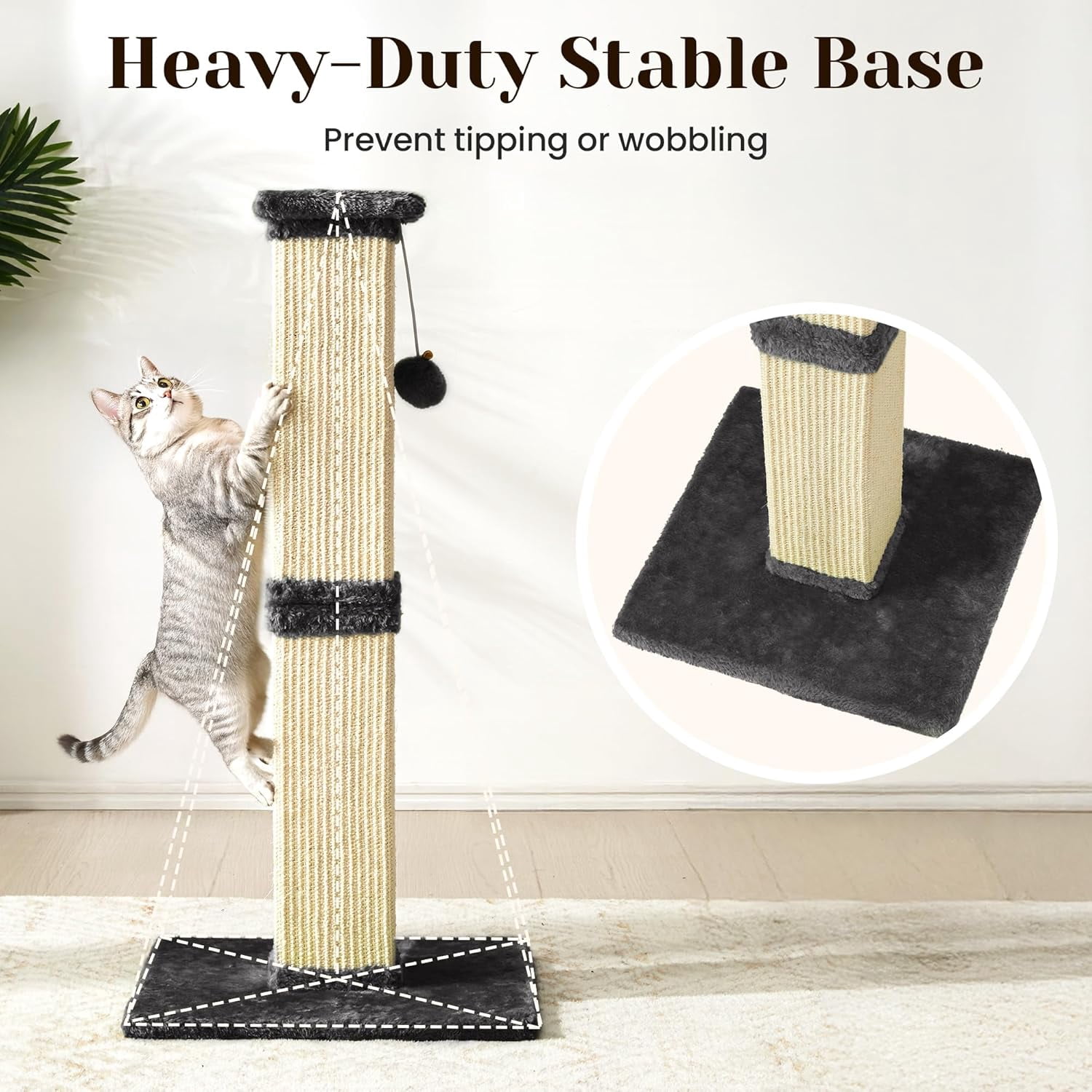 Tall  Scratching Post, 32'' Heavy Duty and Thick Sisal Rope with Hanging Ball for Adult Cats -