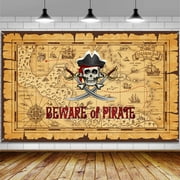 Pirate Party Decorations Banner Backdrop, Treasure Map Pirate Themed Large Banner Party Decorations Supplies for Kids Boys, Sign Poster Background Decor 72X44 Inch