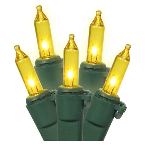 LiteSource 33509 - 35 Light 11.5' Green Wire Yellow Miniature Christmas Light String Set with 3" Spacing