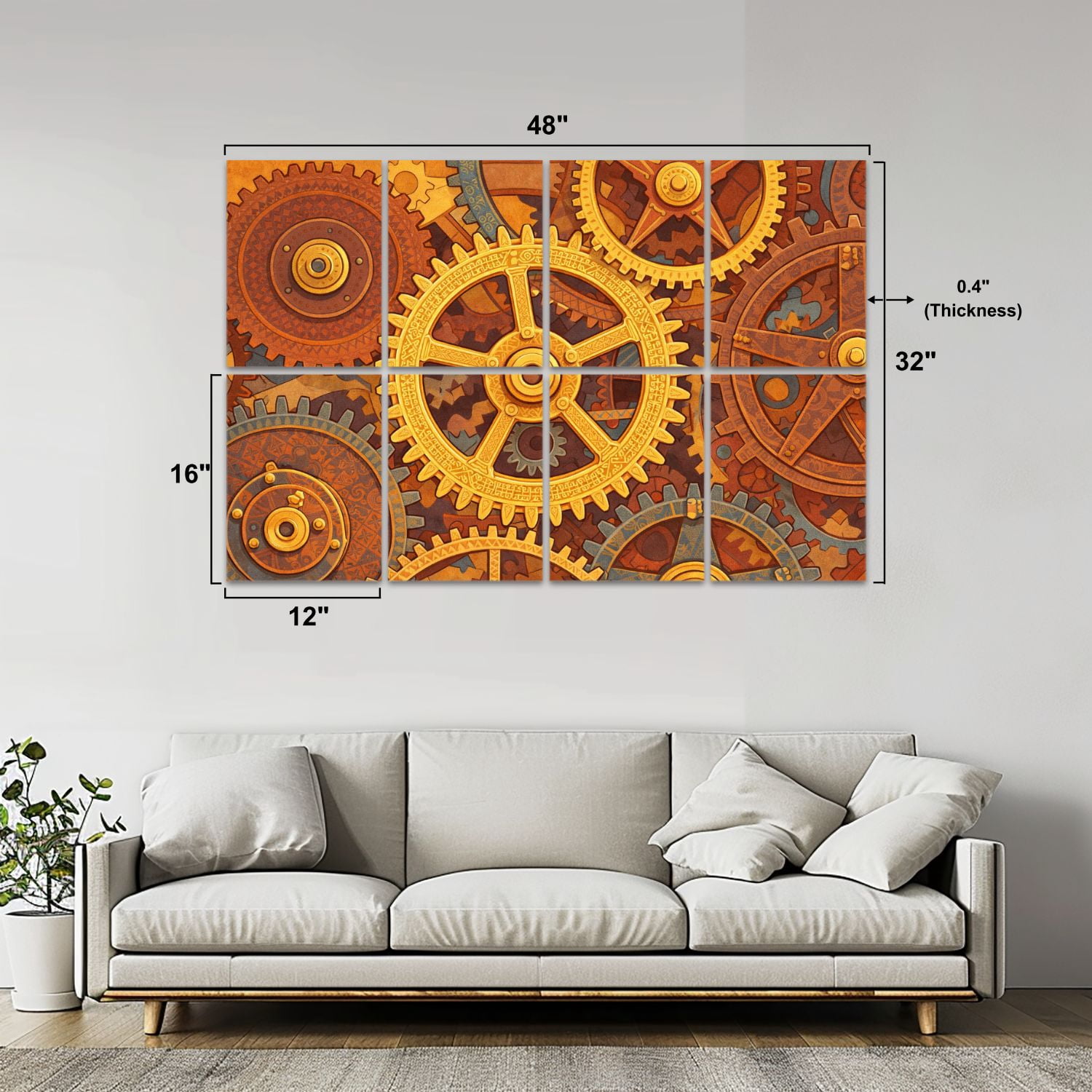 8 Pack Art Acoustic Panels Sound Absorbing Steampunk golden Decorative Soundproof Wall Panels Self Adhesive for Nursery Game Room Bedroom 48"x32"