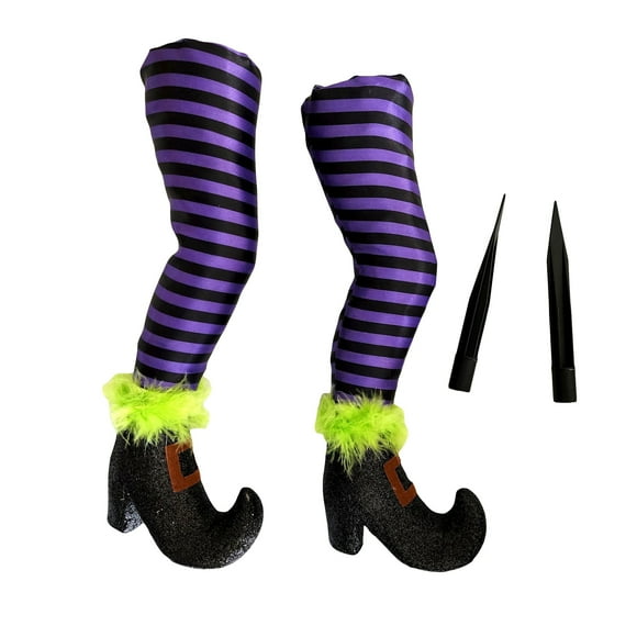 Witch Legs Garden Stake Halloween Witch Legs Upside Down Wizard Feet with Boot Stake Ornaments Outdoor Front Yard Courtyard Lawn Decoration Props