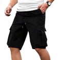 thumbnail image 5 of Lovzfmll Casual Fashion Multi-Pocket Elastic Waist Cargo Shorts for Men, Athletic Cargo Bermuda Shorts Black, L, 5 of 5