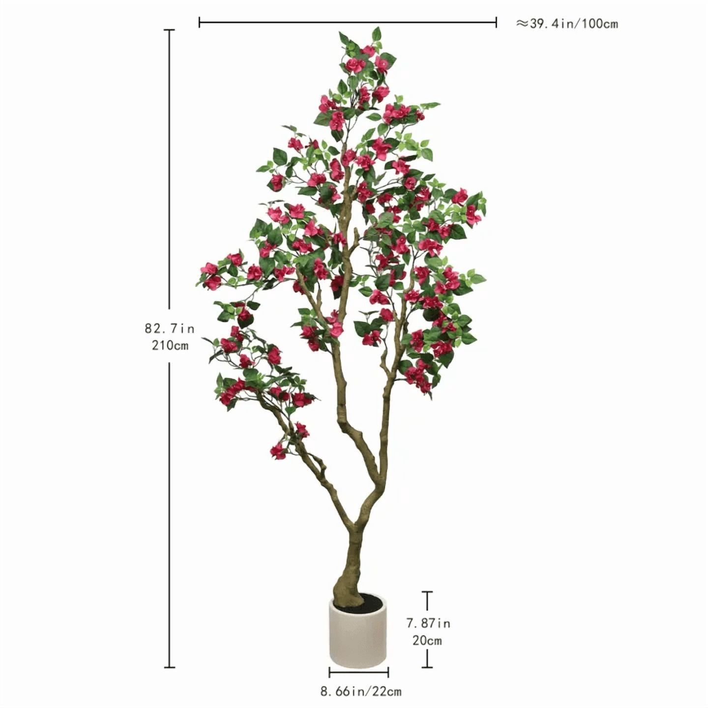 7FT Artificial Bougainvillea Tree with Realistic Rose Red Silk Flowers, Tall Faux Flowering Plant in Pot for Indoor Outdoor Home, Living Room, Porch, Patio Decor