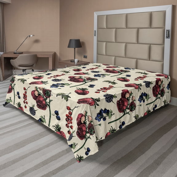 Ambesonne Vintage Flat Sheet, Berry Fruit Art, Queen Size, Multicolor