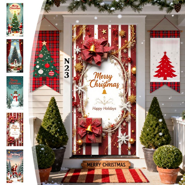 Funda para puertas de Navidad 35x72 pulgadas - Decoración de puertas y pared de tela de poliéster de Papá Noel para fiesta de festival
