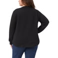 thumbnail image 3 of Sudadera de punto waffle para mujer Agnes Orinda, talla grande, cuello redondo, de manga larga, camiseta casual con dobladillo curvado, 4X, negra, 3 of 5