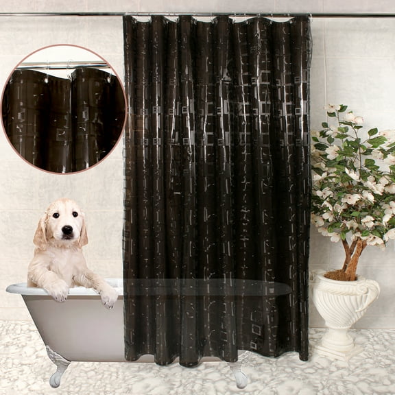 Shower Curtain Liner 3D Semi Transparent Heavy 8G Thick PEVA Waterproof Plastic Metal Grommets and Weighted Magnets 70 x 72 inches with Hooks Geometric Black
