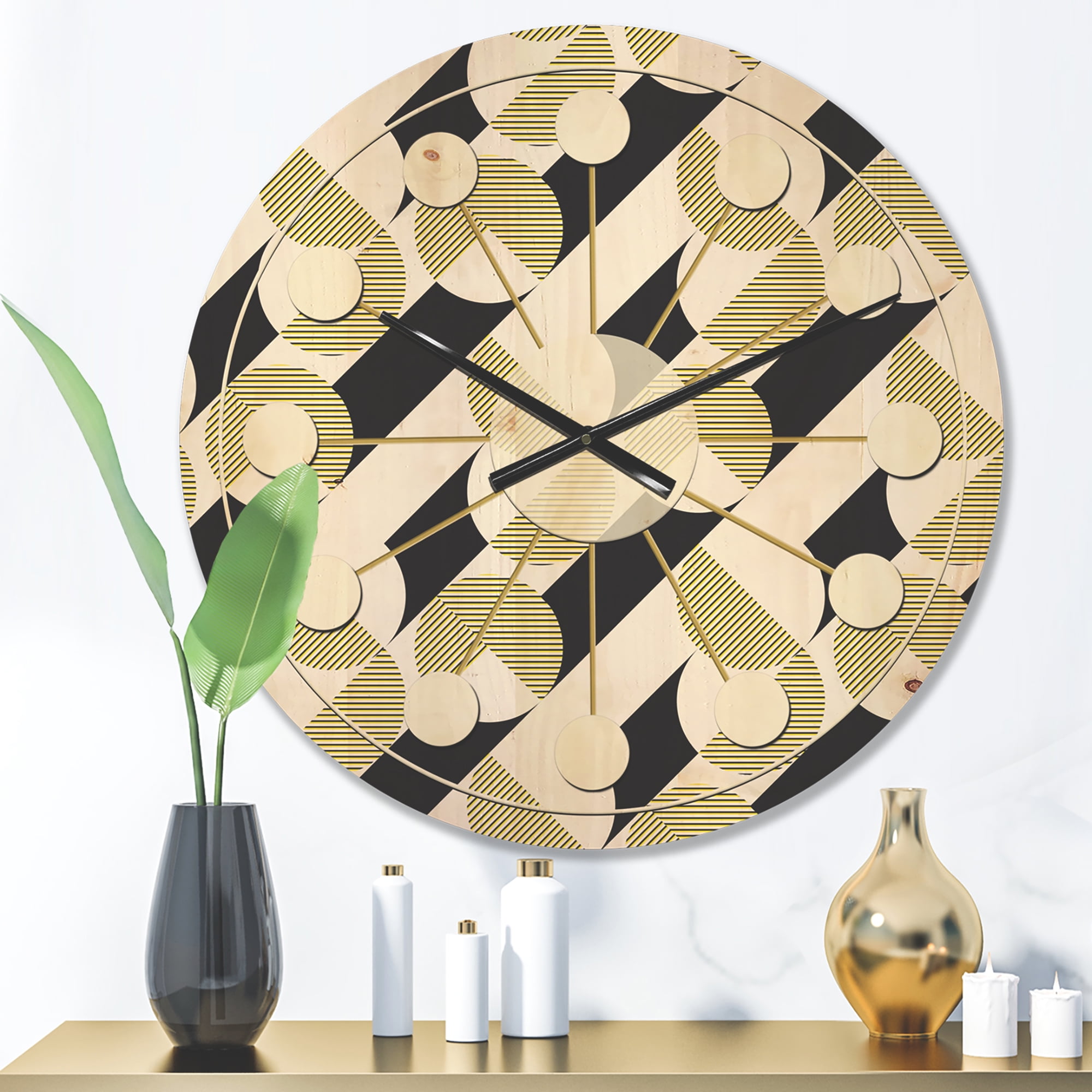 Designart 'Circular Abstract Retro Pattern Geometric II' Mid-Century Modern Wood Wall Clock