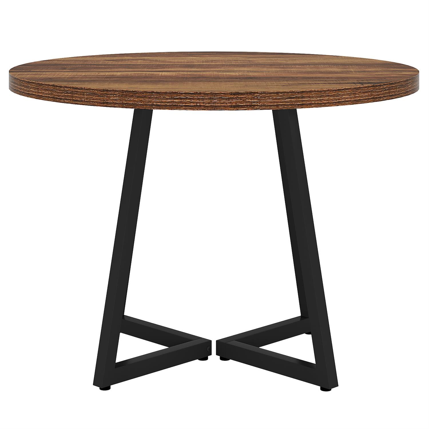 Demi Bonn 31" Rustic Round Dining Table, Wooden Top with Metal Base for Home, Family Dining, Sturdy & Elegant, Brown