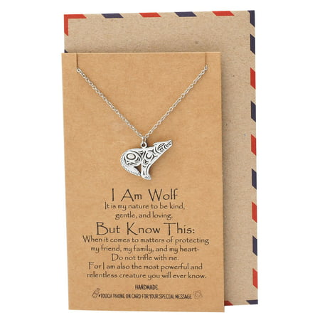 Quan Jewelry Best Friend Gifts Loving Wolf Necklace, Birthday Gifts for Women with Inspirational Quote and (Boy Girl Best Friend Necklaces)
