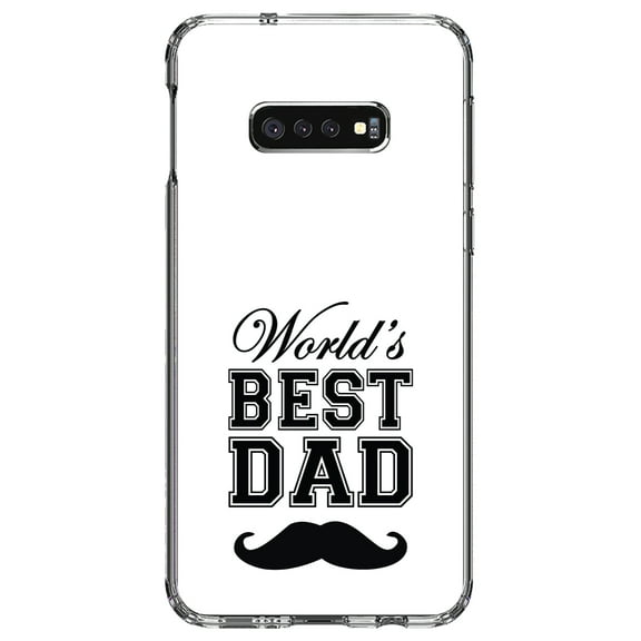 DistinctInk Clear Shockproof Hybrid Case for Samsung Galaxy S10e (5.8" Screen) - TPU Bumper, Acrylic Back, Tempered Glass Screen Protector - Black World's Best Dad Moustache - Happy Father's Day
