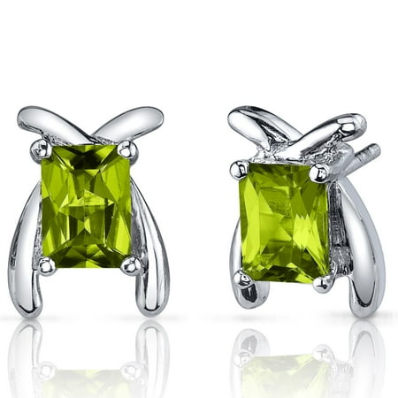 Peora 2.00 Ct Radiant Cut Peridot Sterling Silver Stud Earrings Rhodium Finish