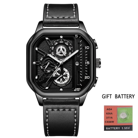 Fashion Business Men Watch Casual Vintage Auto Date Big Square Dial PU Leather Strap Quartz Watches for Man Gifts Funky Wristwatch