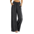 thumbnail image 3 of Liuinsasek Wide Leg Pants for Women Fashion Solid-Color Casual Elastic-Waist Drawstring Split Hem for A Stylish Look Lounge Pants, 3 of 7