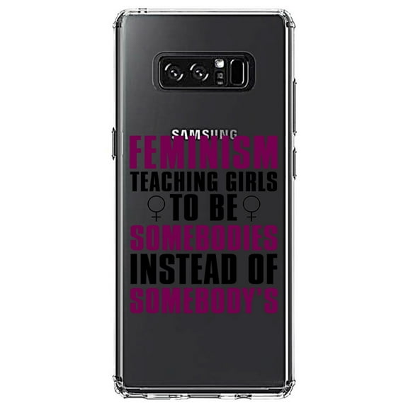 DistinctInk Clear Shockproof Hybrid Case for Samsung Galaxy Note 8 - TPU Bumper Acrylic Back Tempered Glass Screen Protector - Feminism - Somebodies vs Somebody's