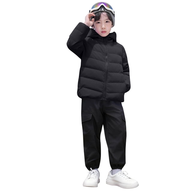 Long Winter Coat Unisex Lightweight Down Jacket for Middle and Large Children Solid Color, Hooded, Windproof, and Warm Short Style Winter Coat Childrens Winter Coats