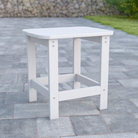 Flash Furniture Charlestown All-Weather Poly Resin Wood Adirondack Side Table in White