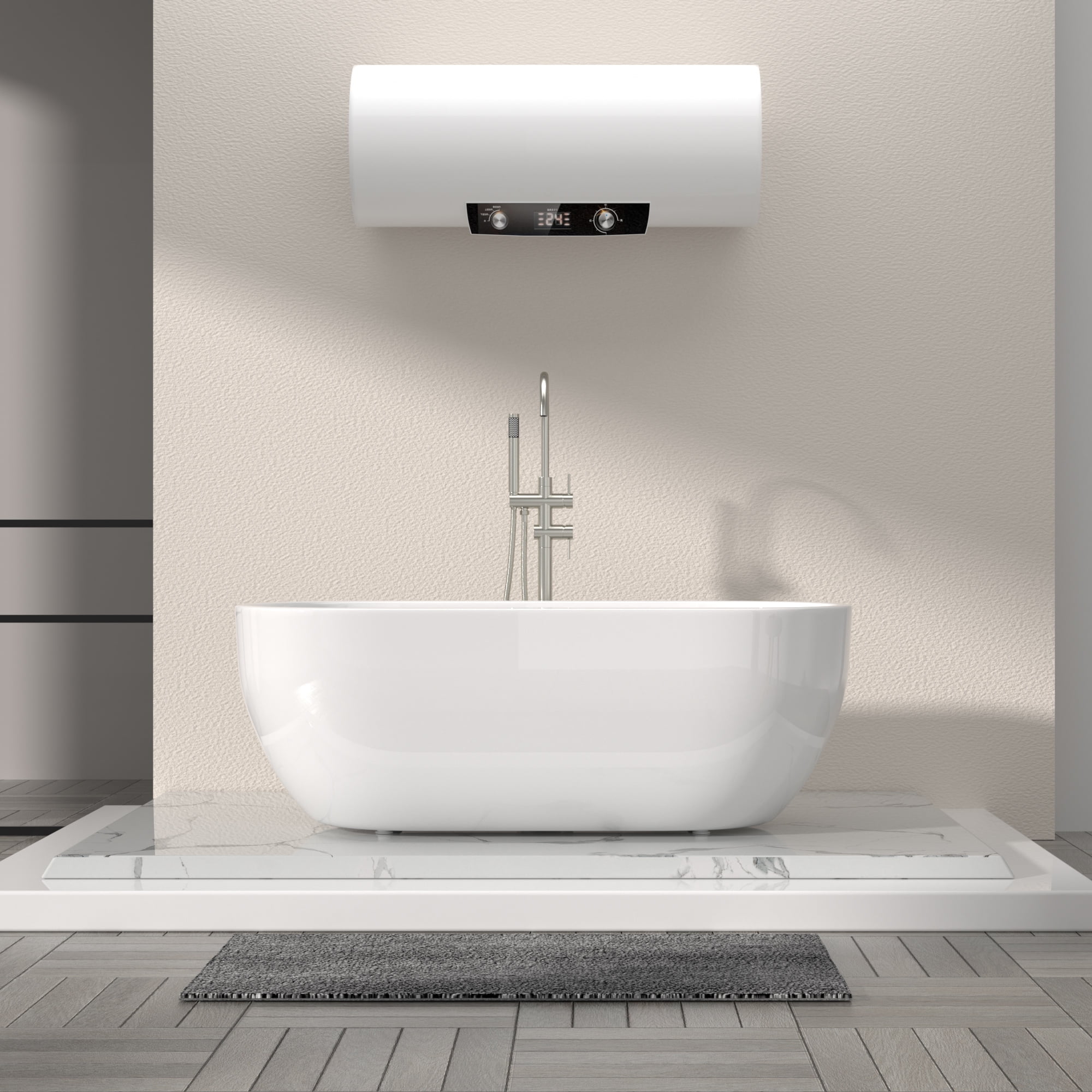 Logmey Freestanding Bathtub Faucet Floor Mounted Two Handles in Brushed Nickel