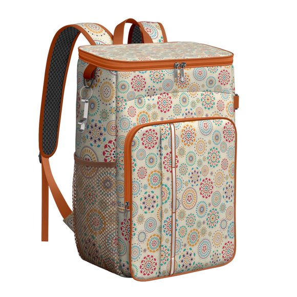 Retro Backpack Cooler with Floral Aesthetic Print – Leak Proof, Abrasion-Resistant Insulated Lunch Bag for Camping, Travel, Students, and Work