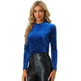 thumbnail image 1 of Disfraz de navidad Blusa de mujer de terciopelo con cuello redondo y manga larga con estrellas brillantes metálicas Azul L, 1 of 5