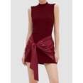 thumbnail image 4 of Women Sleeveless Bodycon Mini Tank Dresses with Ruched Wrap Tie Cover Up Skirts Wine Red M, 4 of 9