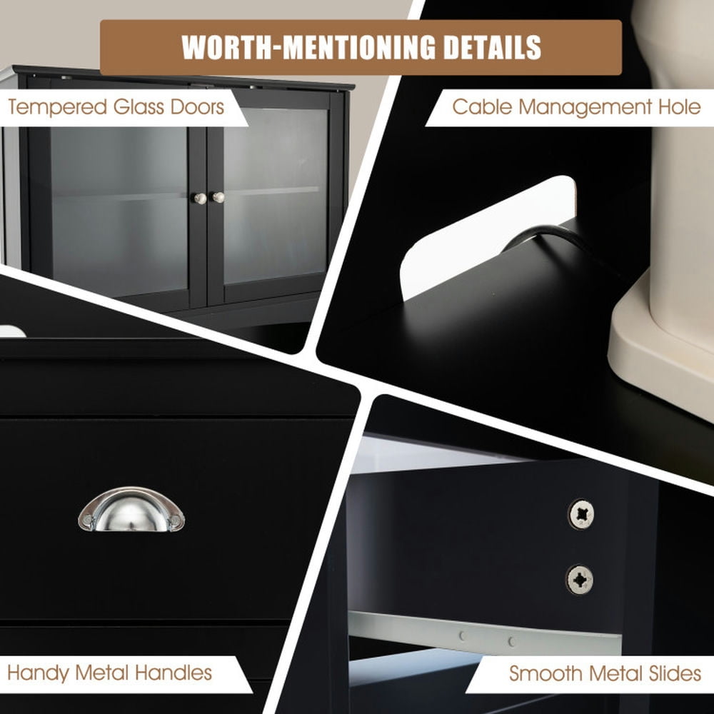 Finihen Kitchen Storage Cabinet, Buffet Sideboard, Tall Sideboard with 2 Drawers and Adjustable Shelves, for Dining Room, Kitchen, Living Room, Black Finihen Kitchen Storage Cabinet, Buffet Sideboard, Tall Sideboard with 2 Drawers and Adjustable Shelves, for Dining Room, Kitchen, Living Room, Black
