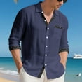 thumbnail image 4 of ZVNAΖH Men's Button Down Long Sleeve Shirt Linen Beach Shirt Hawaiian Vacation Shirt Casual Solid Spread Collar Summer Shirts with Pocket, 4 of 9
