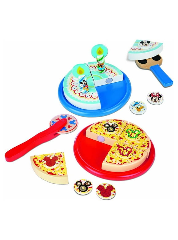 Melissa & Doug Mickey Mouse Wooden Pizza and Birthday Cake Play Set (32 pcs) - Play Food