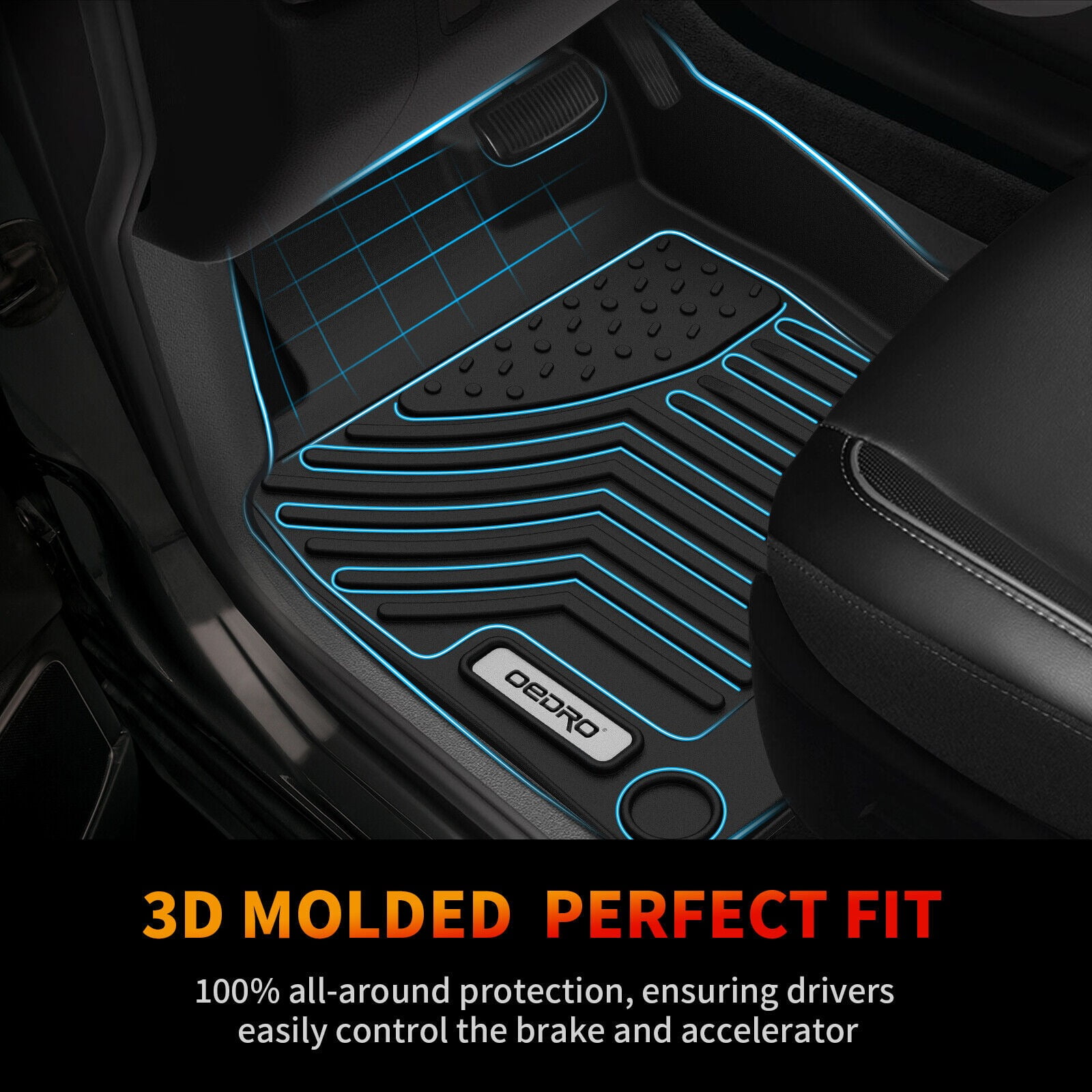 RVNI TPE Rubber Floor Mats Set Front & Rear for 2016-2021 Honda Civic Sedan Hatchback All Weather