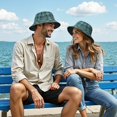 Blue and Black Checkered Pattern Bucket Hat, Outdoor Sun Hat with Wide ...